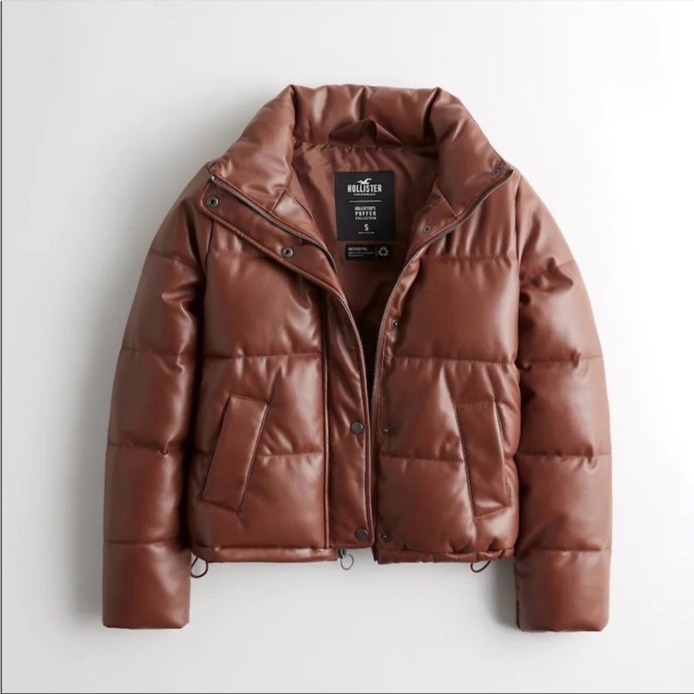Hollister faux leather dark brown puffer jacket